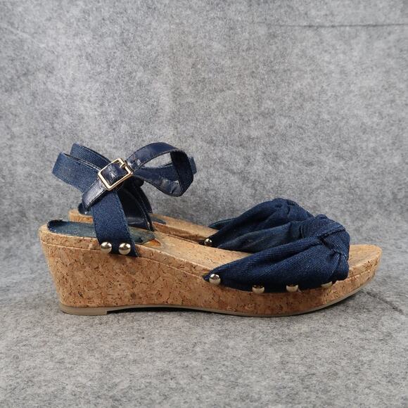 Shoedazzle Shoes Womens 10 Sandals Platform Wedge Denim Knot Ankle Strap Blue - Picture 1 of 13